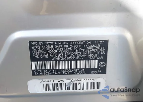 2008 Lexus Is 250 z USA, uszkodzony, nr VIN JTHBK262285061063